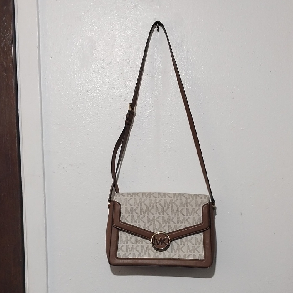 Michael Kors Brown and Cream Logo Crossbody Bag